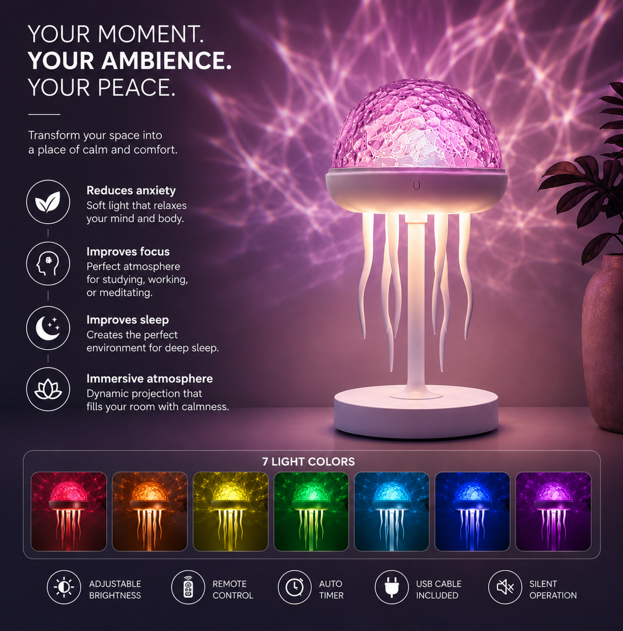 Relaxing Jellyfish LED Lamp
